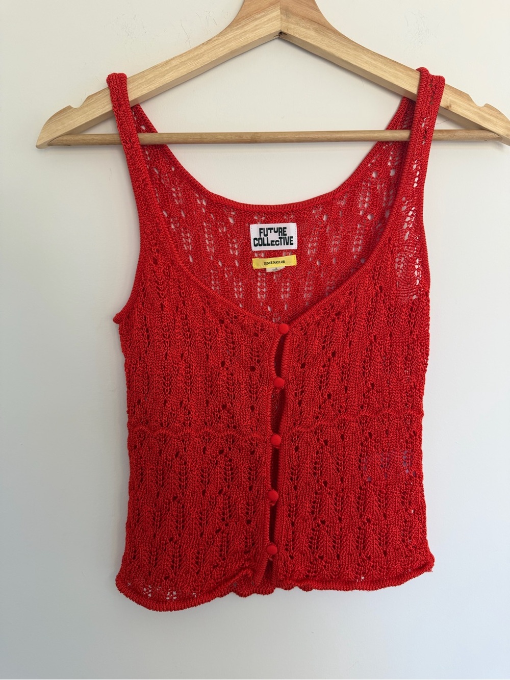 Future Collective Red Knit Button-Front Tank crochet